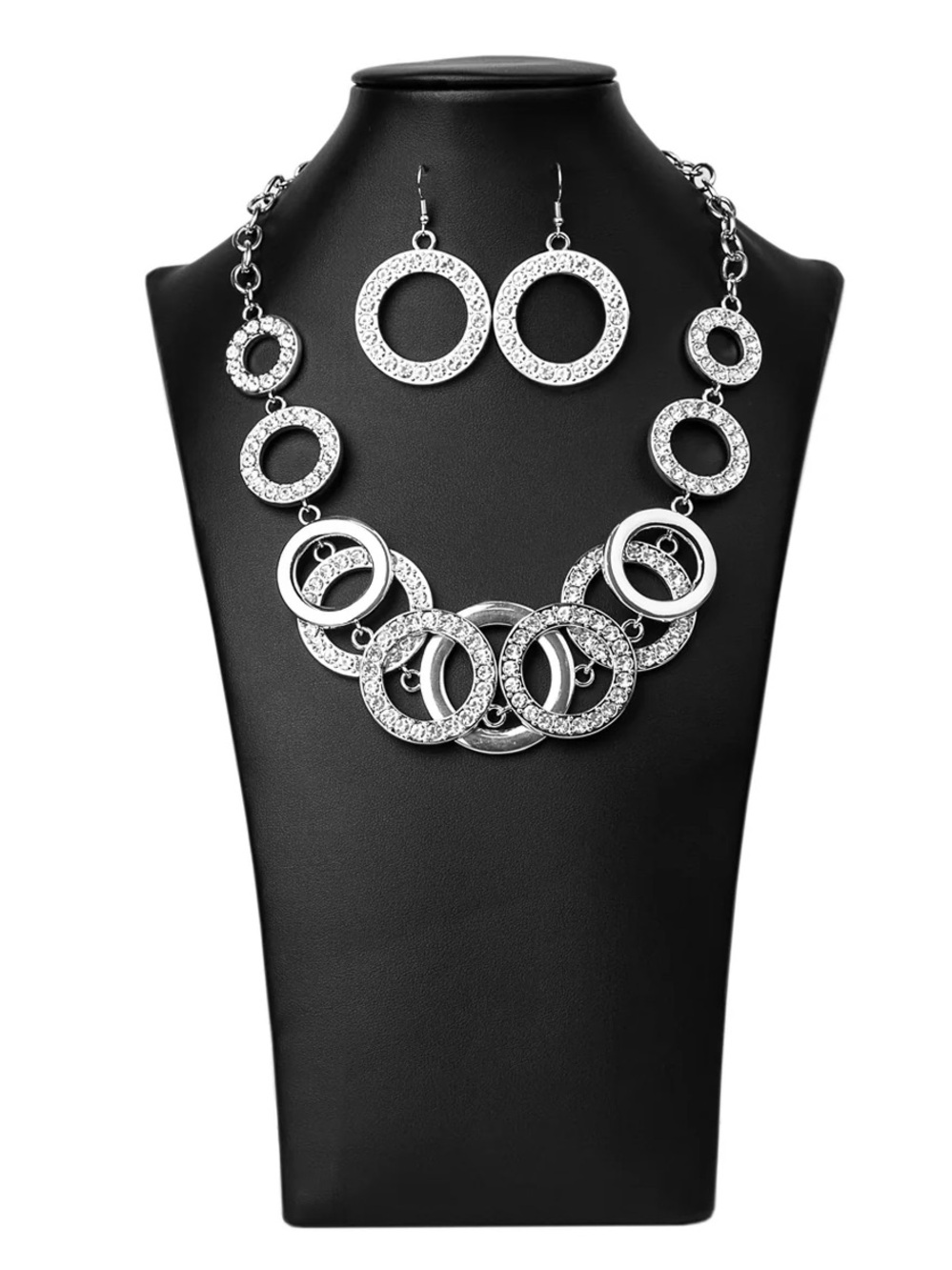 Silver Circular Statement Necklace and Earring Set